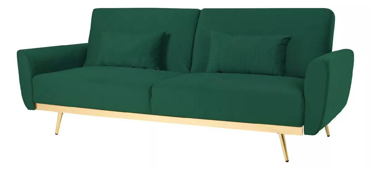 Sofá Cama Silla Plegable 3 Personas Sillón Contemporáneo Tapizado Poliéster Tipo Terciopelo + 2 Cojines Verde Kingshouse