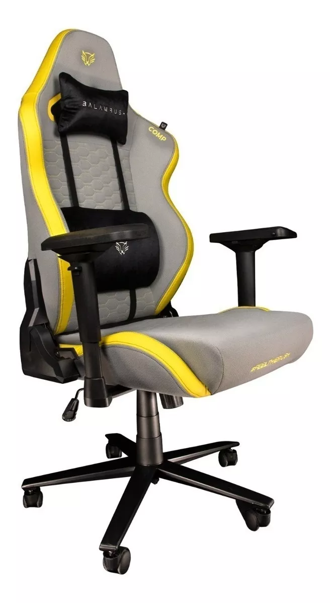 Silla de escritorio Balam Rush Thunder Comp gamer ergonómica  gris y amarilla y negra con tapizado de tela