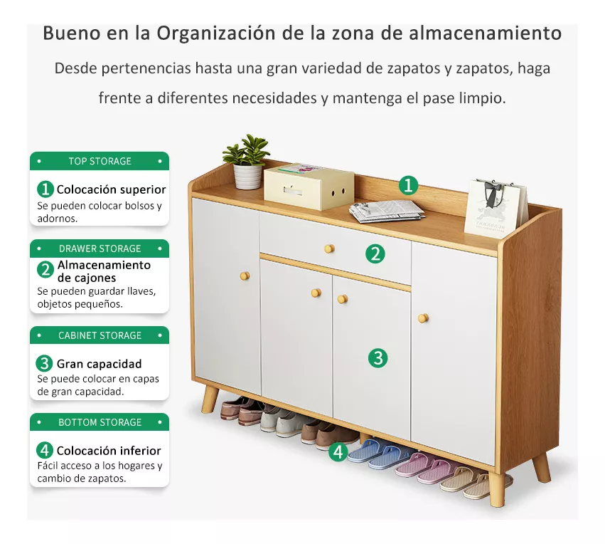 Organizador Muebles De Zapatero De Madera Con 4puertas 120cm