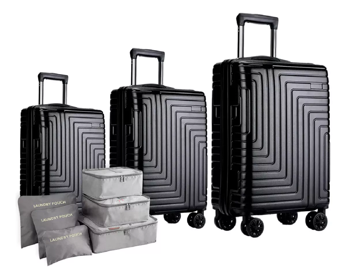 Set De 3 Maletas De Viaje Resistentes 4 Ruedas Con Obsequio Color Negro
