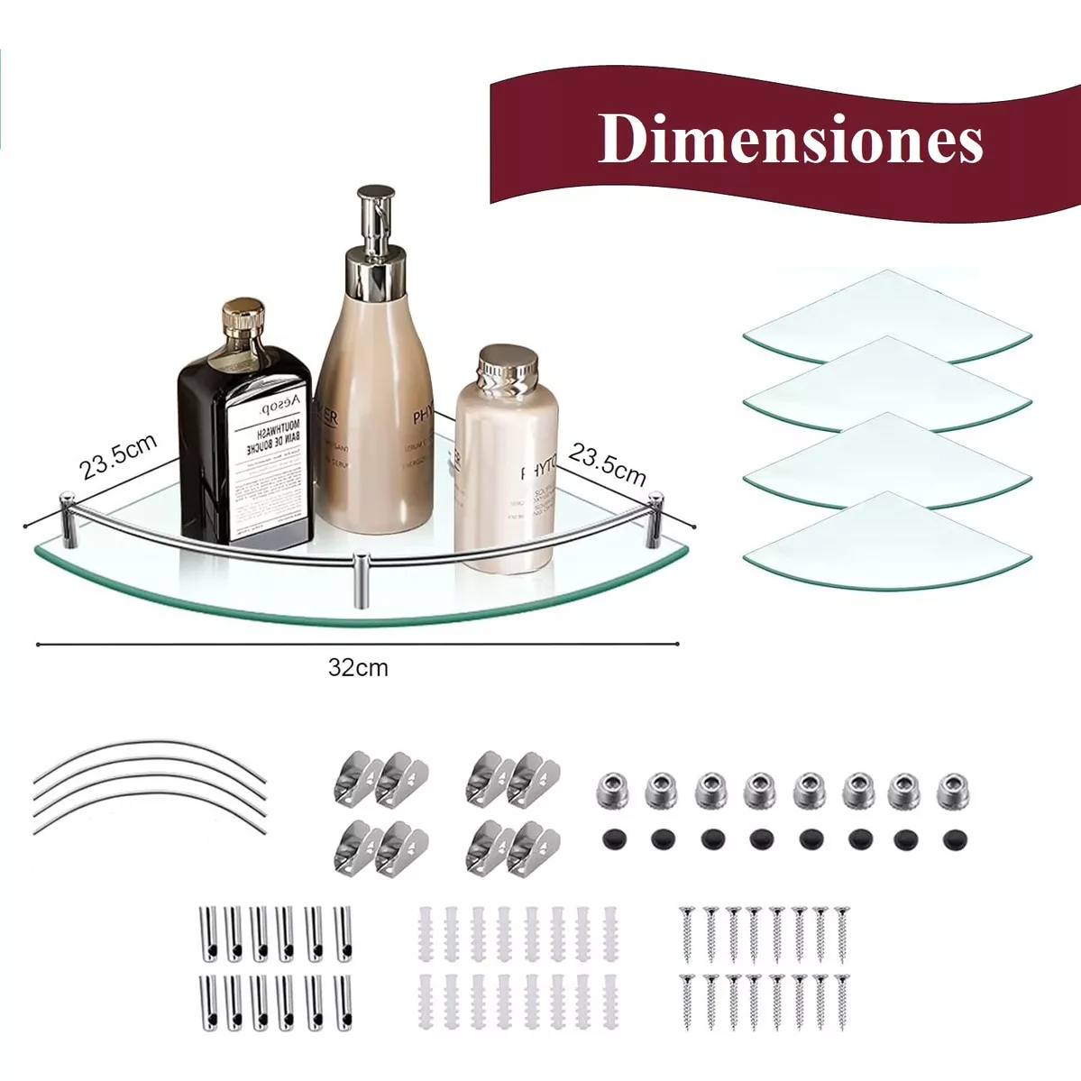 Vmingo Repisa Esquinero Baño Organizador Vidrio Estante Pared 4pz