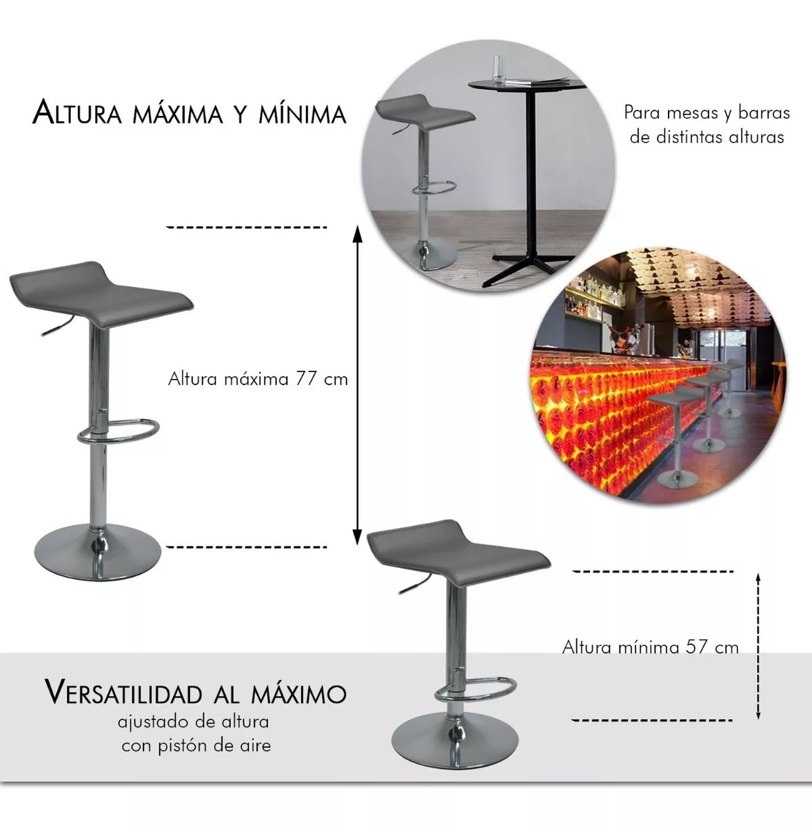 2 Bancos Altos Gris Barra Cocina Bar Cantina Cafeteria Antro Acabado de la estructura Cromado