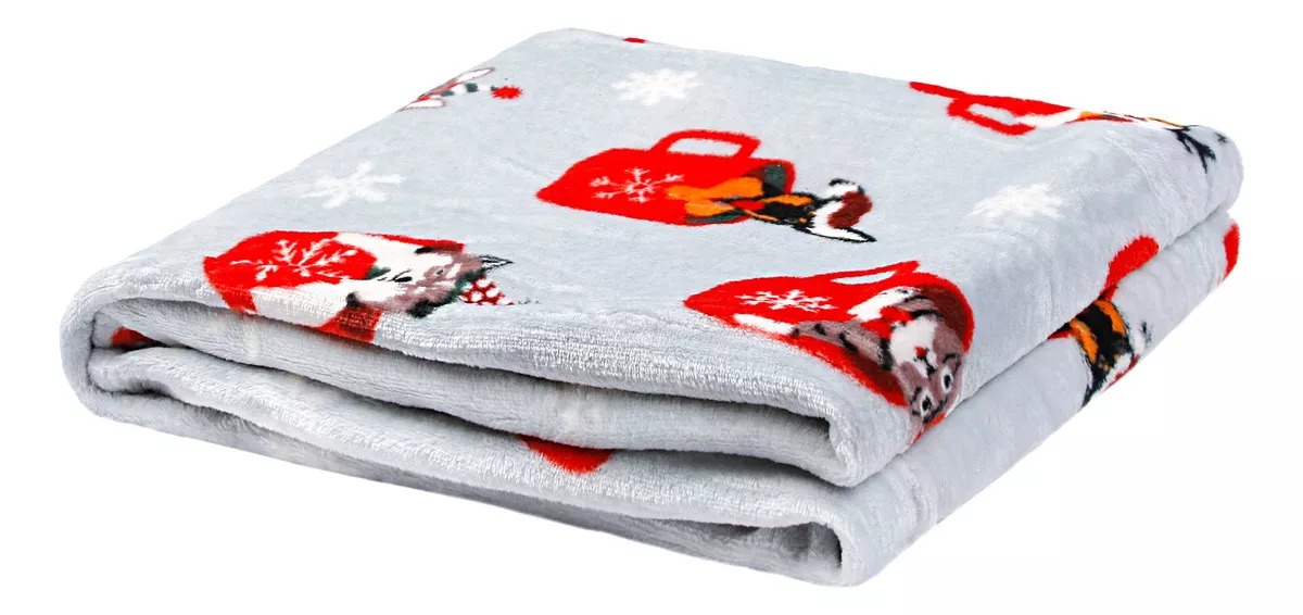 Cobija Navidad Frazada Navideña Familiar Suave 1.50 X 1.25m Color Mascotas Gris