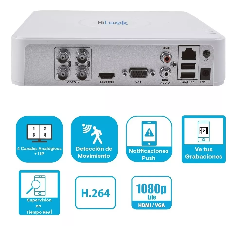 Kit Video Vigilancia 2 Cámaras 720p Cctv 500gb Hikvision HiLook HIK720KIT2 Color Blanco