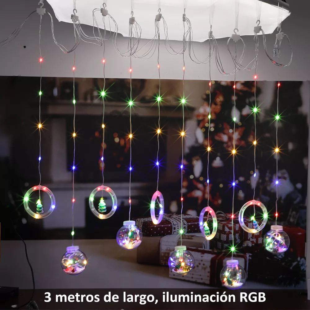 Serie De Luces Navideñas Led Cm-top Cascada De Esfera Decoración 3m 8 Modos Rgb Impermeable Y Resistente 10 Luces Blancas Colgantes