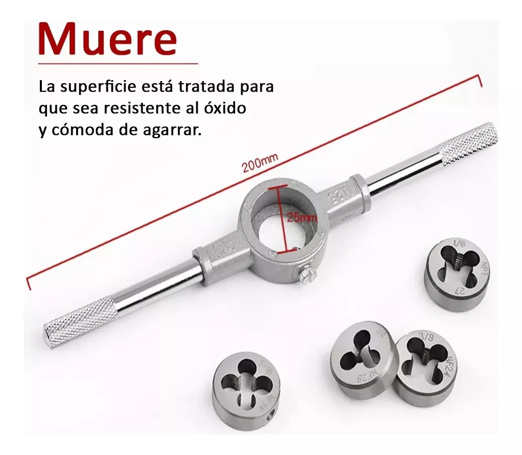 Atverce PD-40 Juego De Pulgada Acero Machuelos Y Terrajas 40 Pcs