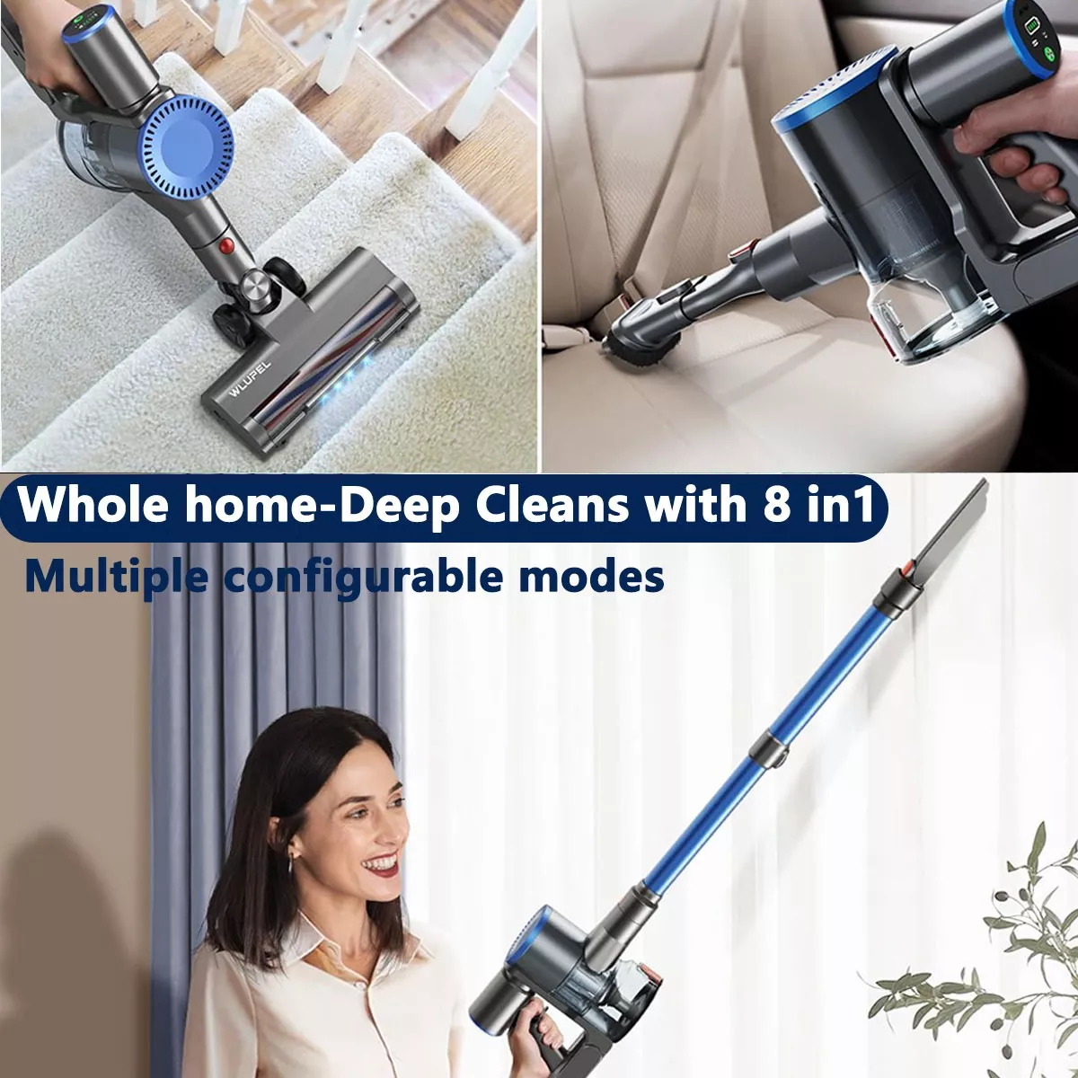 Aspiradora De Mano 45 Minutos 33kpa Inalámbrica Potente 8en1