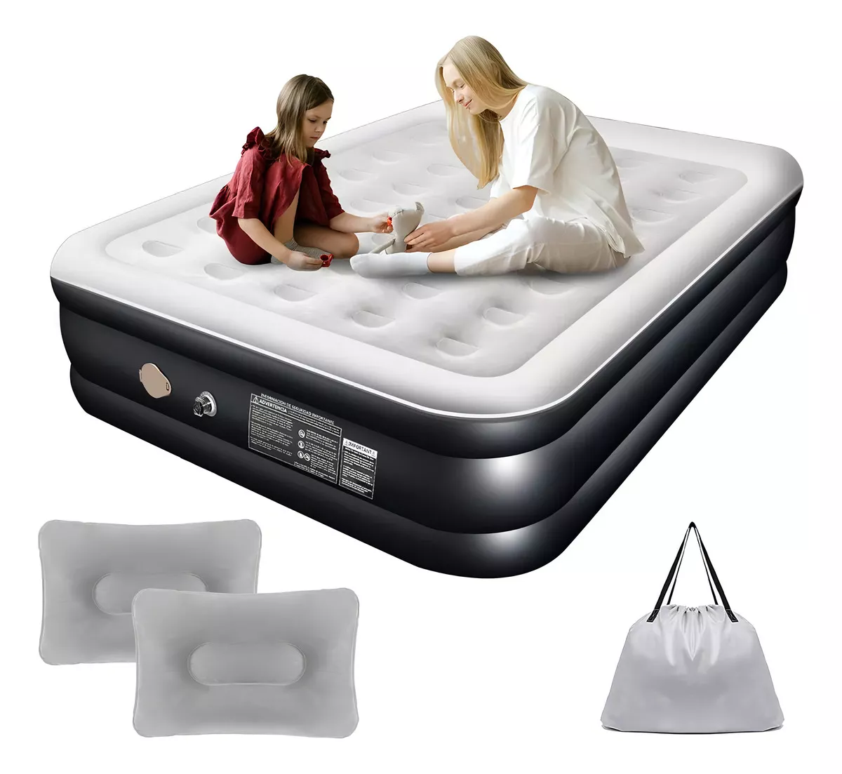 Colchón Inflable De 203 cm x 152 cm x 46 cm  Queen Color Gris/negro Hasta 500lb