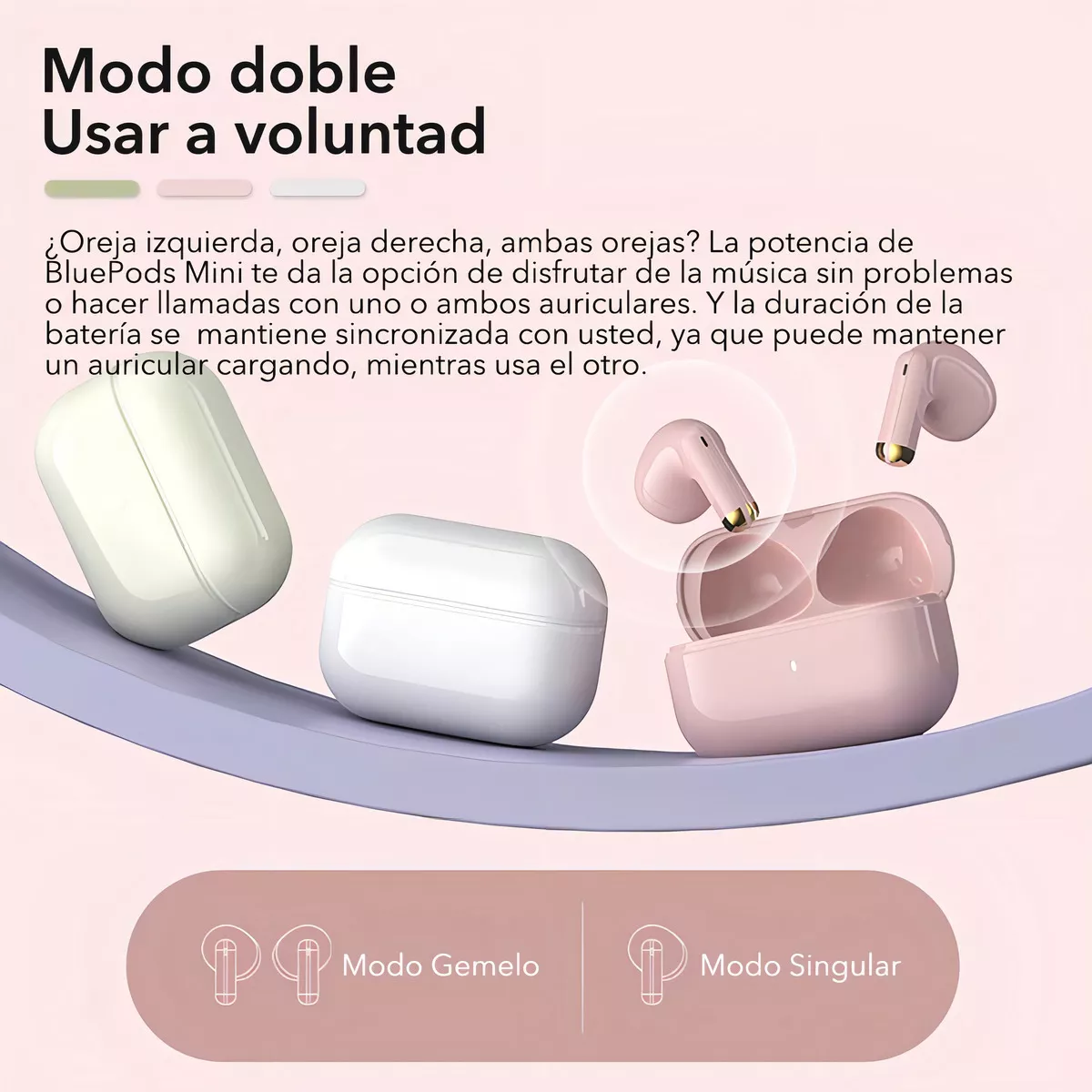 Auricular in-ear gamer inalámbrico Fitpolo Bluepods Mini 1 rosa con luz LED