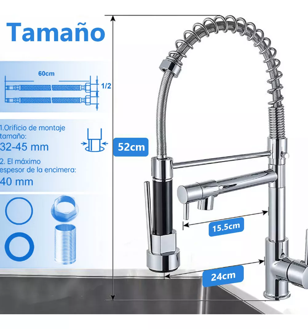 Grifo Cocina Monomando Fregadero Llave Mezcladora Tarja Flex