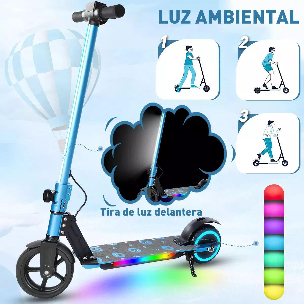 Scooter Patín Eléctrico Led 250w 16km/h 5.2ah Con Rodilleras