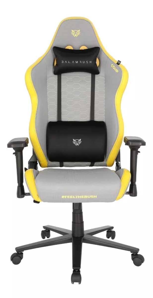 Silla de escritorio Balam Rush Thunder Comp gamer ergonómica  gris y amarilla y negra con tapizado de tela