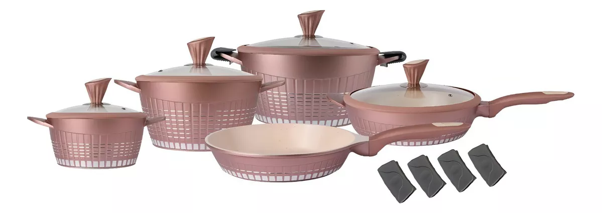 Bateria De Cocina Antiadherente (mármol) Kochstelle 13 Pzs Color Rosa