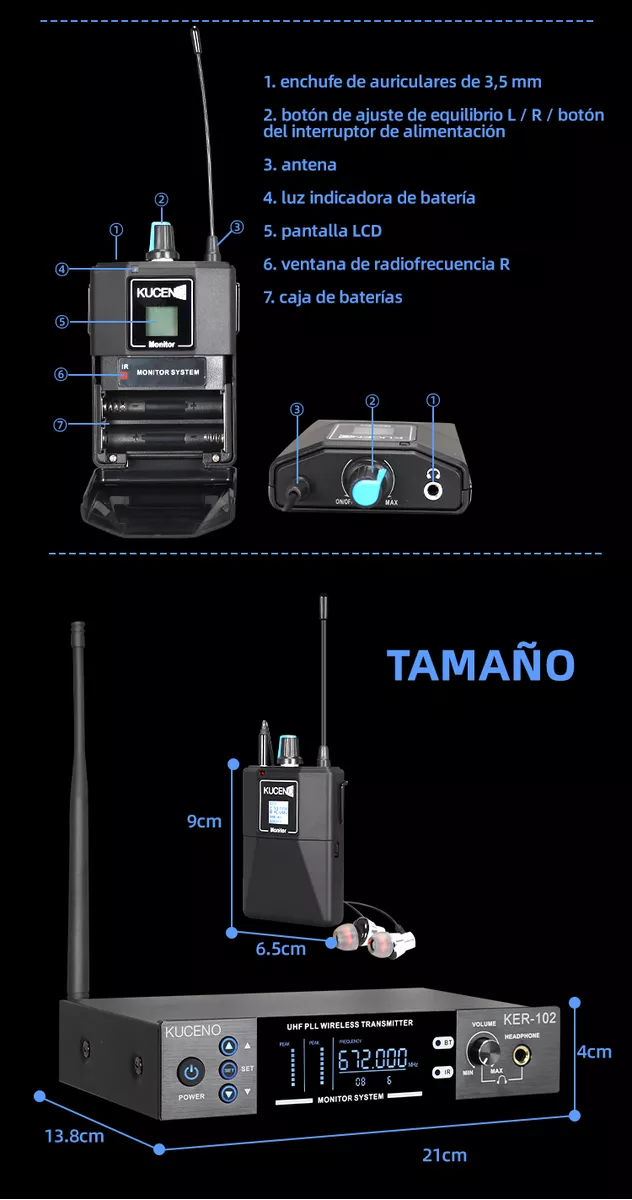Sistema Monitoreo Estéreo 1 Canal De 2 Receptores Bluetooth