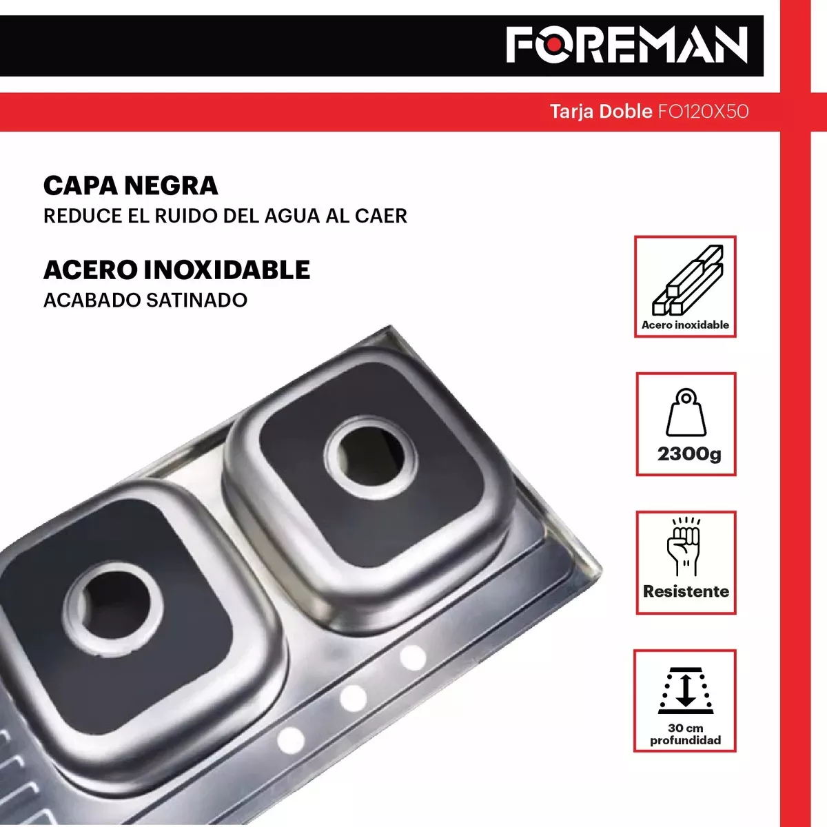 Tarja Fregadero Acero Inoxidable Doble Escurridor Cocina