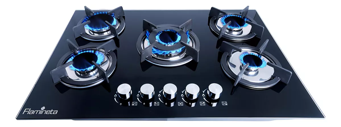 Parrilla Estufa De Gas 5 Quemadores Empotrable Cristal Templ Color Negro