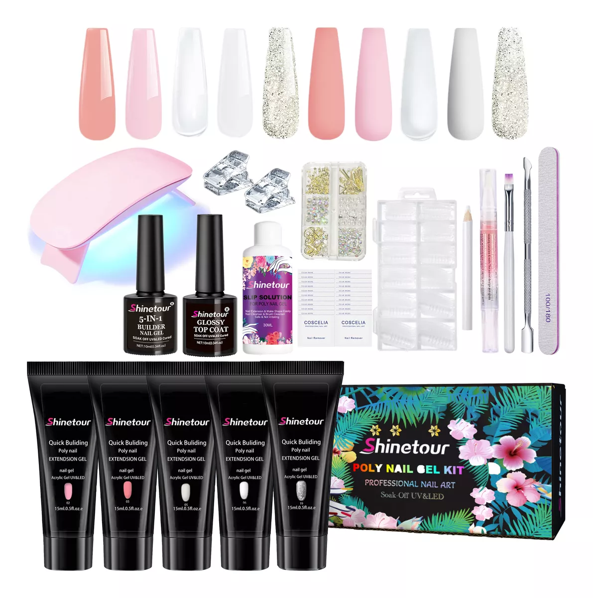 19pcs Kit Para Uñas Polygel Con Lámpara Uv,completo Acrílica