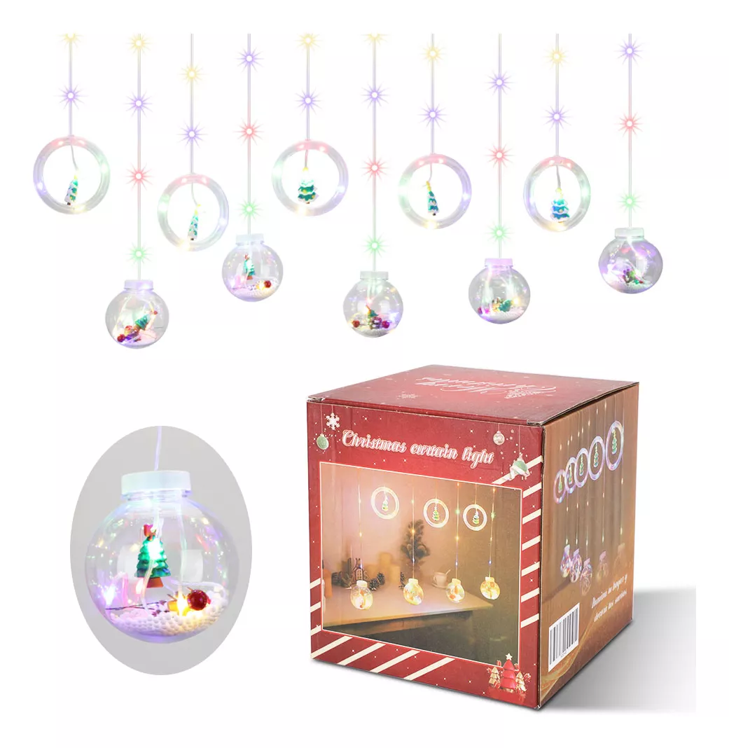 Serie De Luces Navideñas Led Cm-top Cascada De Esfera Decoración 3m 8 Modos Rgb Impermeable Y Resistente 10 Luces Blancas Colgantes