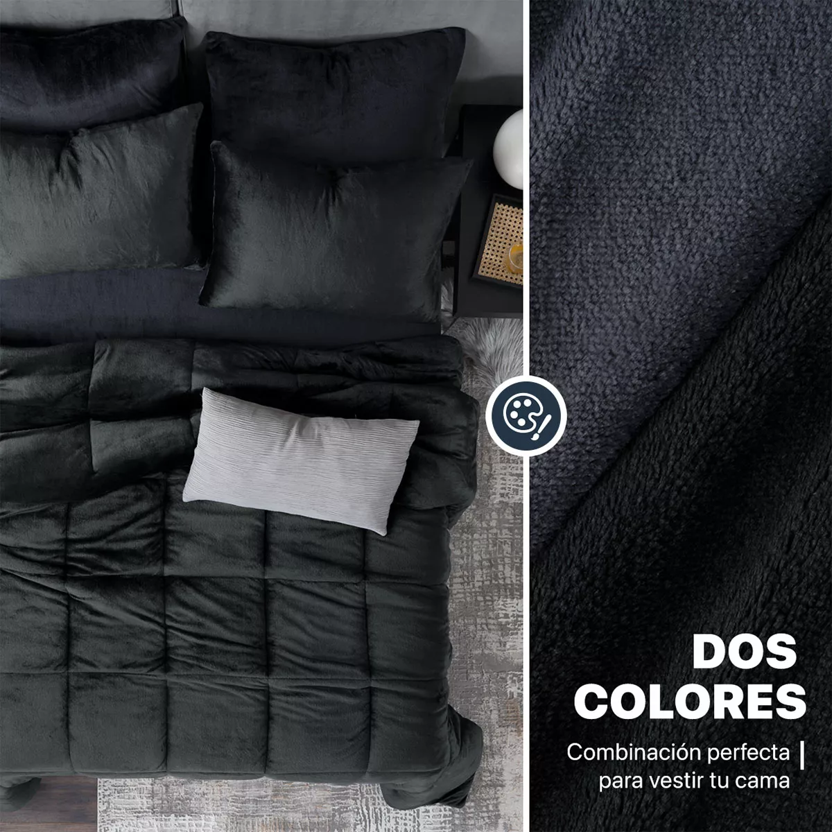 Set Edredón Invernal Matrimonial Esquimal + Fundas De Almohada + Sábana De Cajón, Negro-gris Oscuro.
