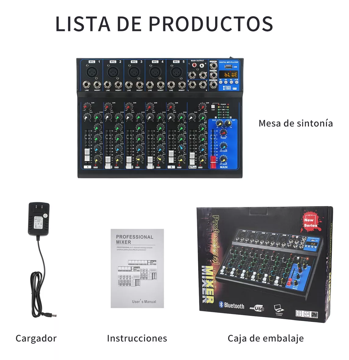 Xtuga 7 Canales Mezcladora Tarjeta Audio Bluetooth Effect F7