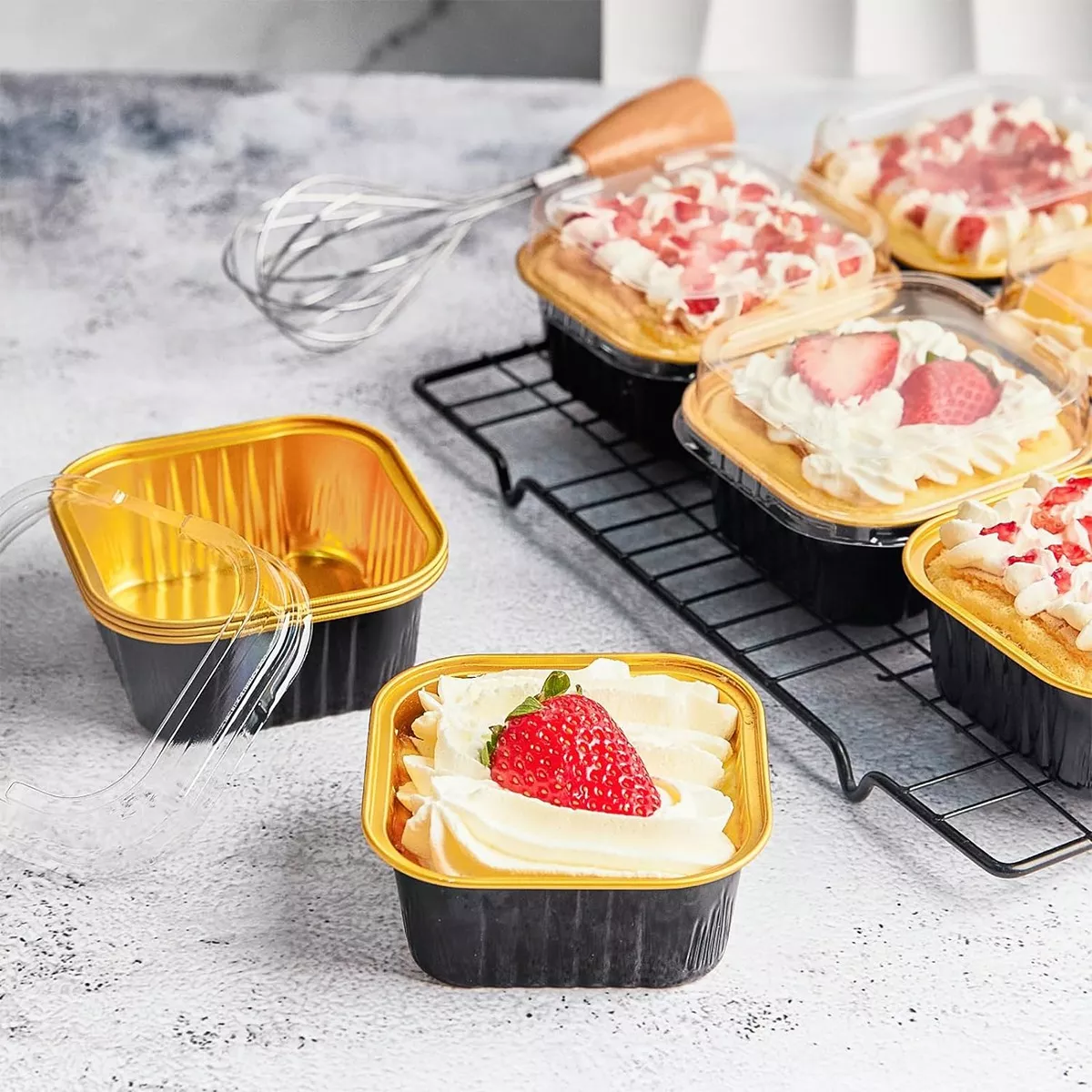 50 Molde De Aluminio Desechable Pastel Para Hornear Con Tapa