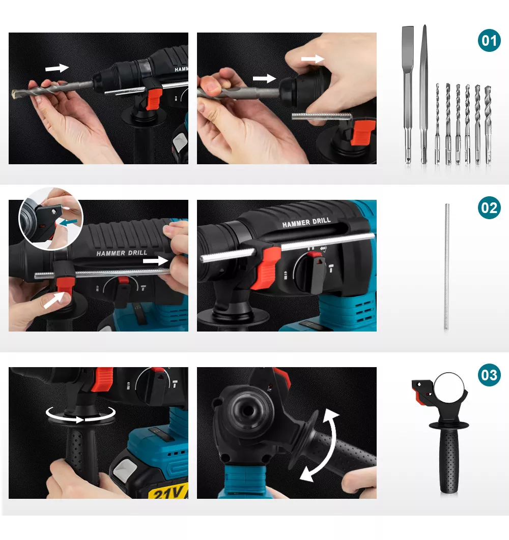 Rotomartillo Inalámbrico Taladro Sds-plus Gisam W3747 2200w