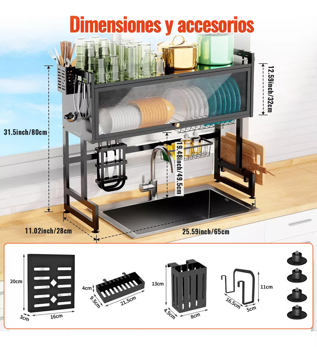 Escurridor Trastes De Cocina Fregadero Gabinete Platos 65cm