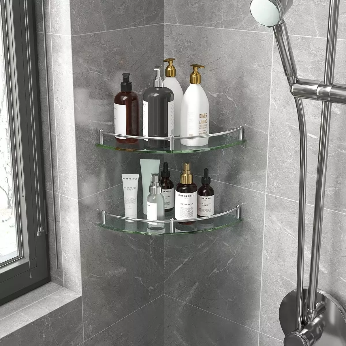 Vmingo Repisa Esquinero Baño Organizador Vidrio Estante Pared 4pz