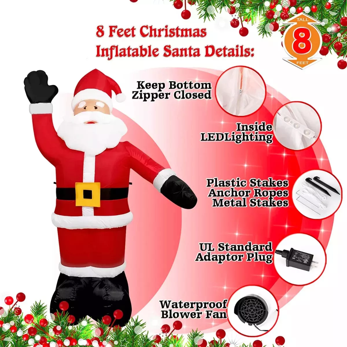 240cm Inflables Led Navideños Bienvenido Papá Noel Inflable