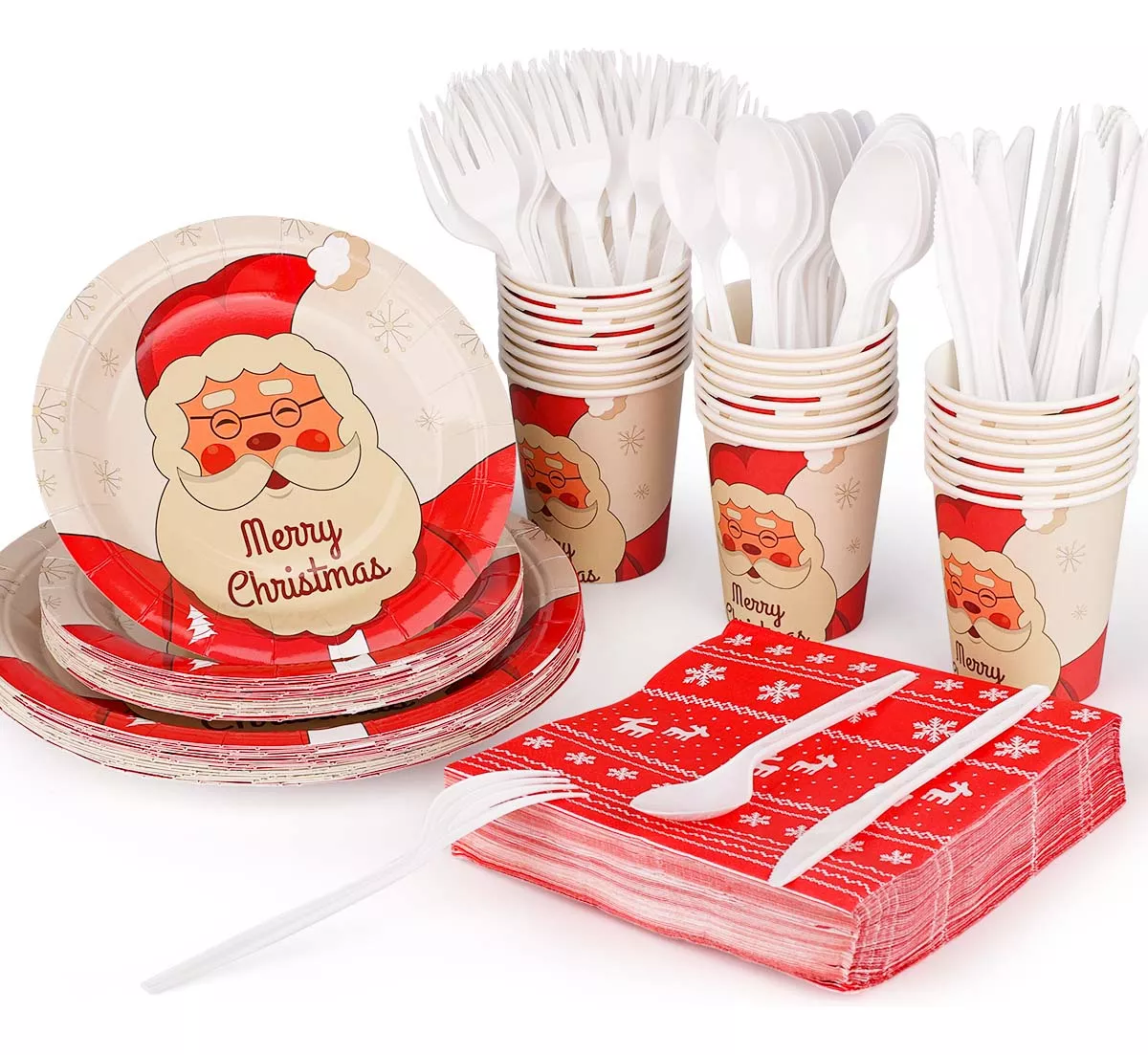 Juego De Vajilla Navidad De Desechables Platos Vasos 225 Pzs