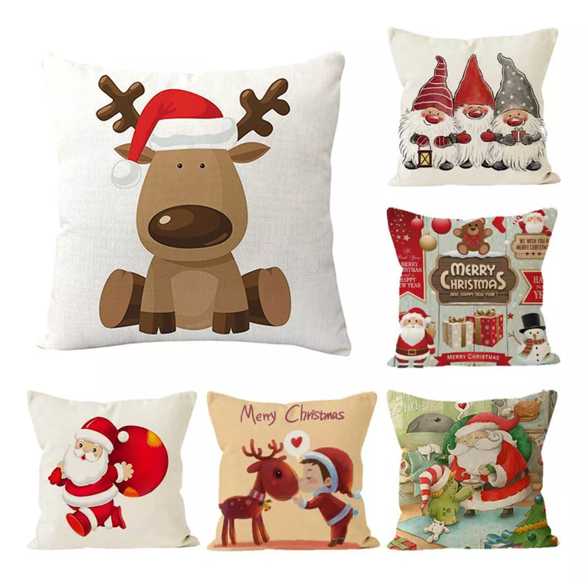 6 Fundas Navideñas Cojines Decorativos Fundas Almohadas Lino