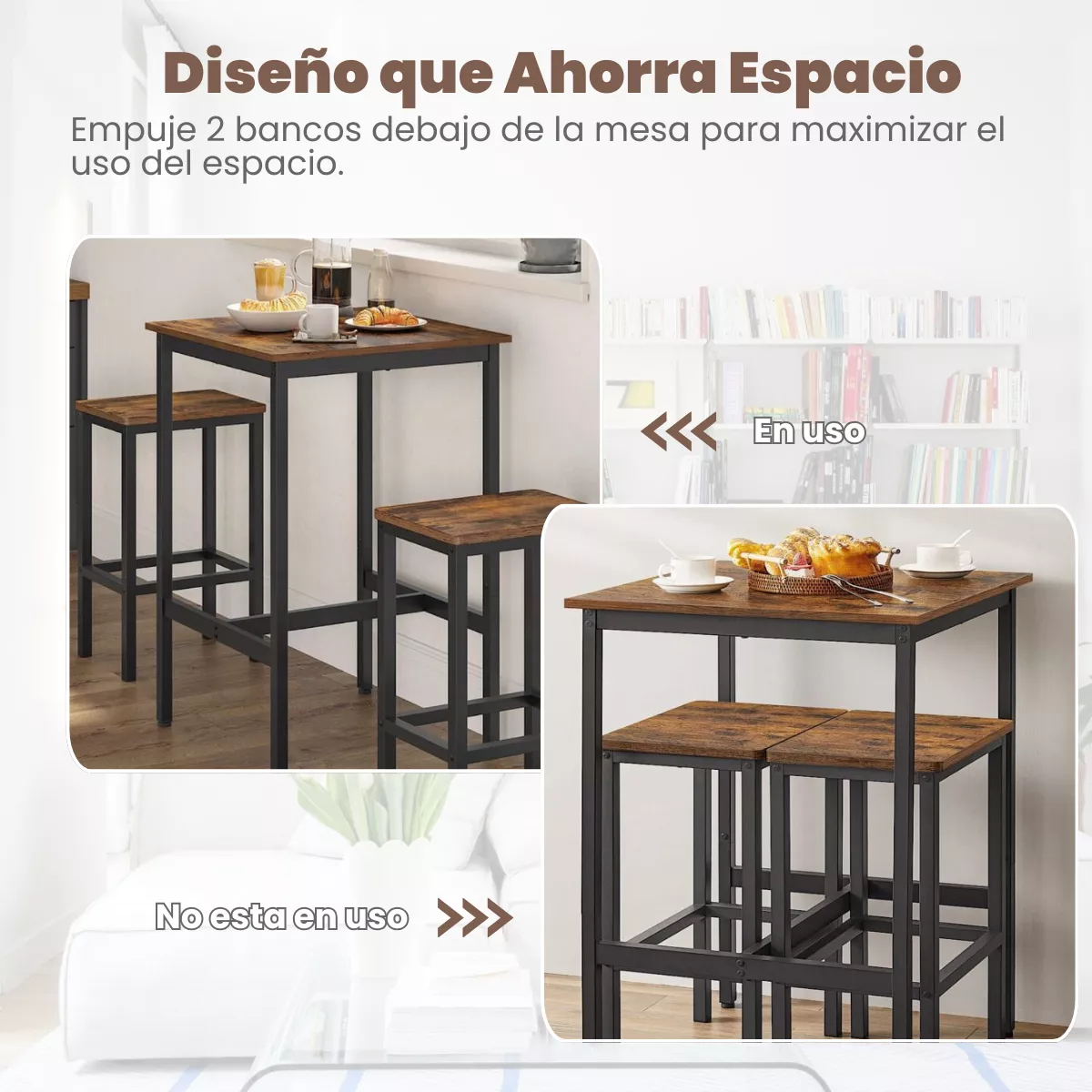 Gomyhome Juego De Comedor 2 Sillas Rectangular 80cm Marrón