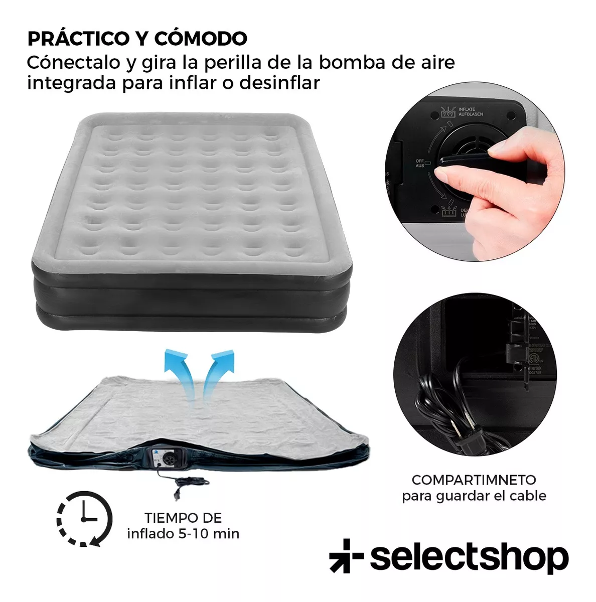 Colchón Inflable Queen Size + Bomba Inflable Cama Resistente