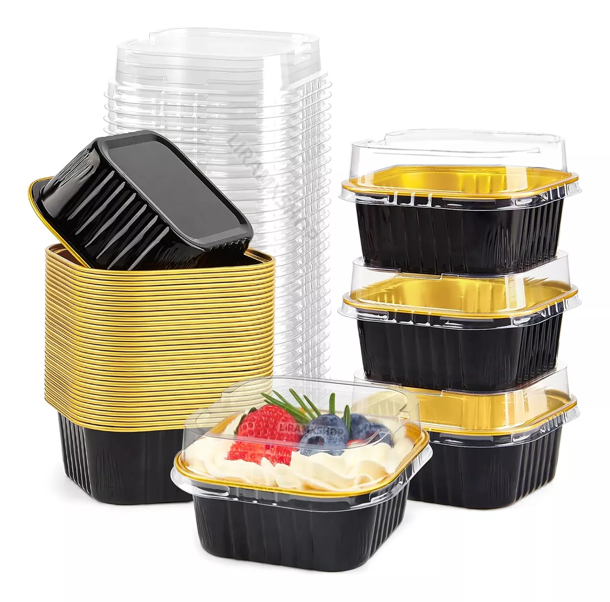 50 Molde De Aluminio Desechable Pastel Para Hornear Con Tapa