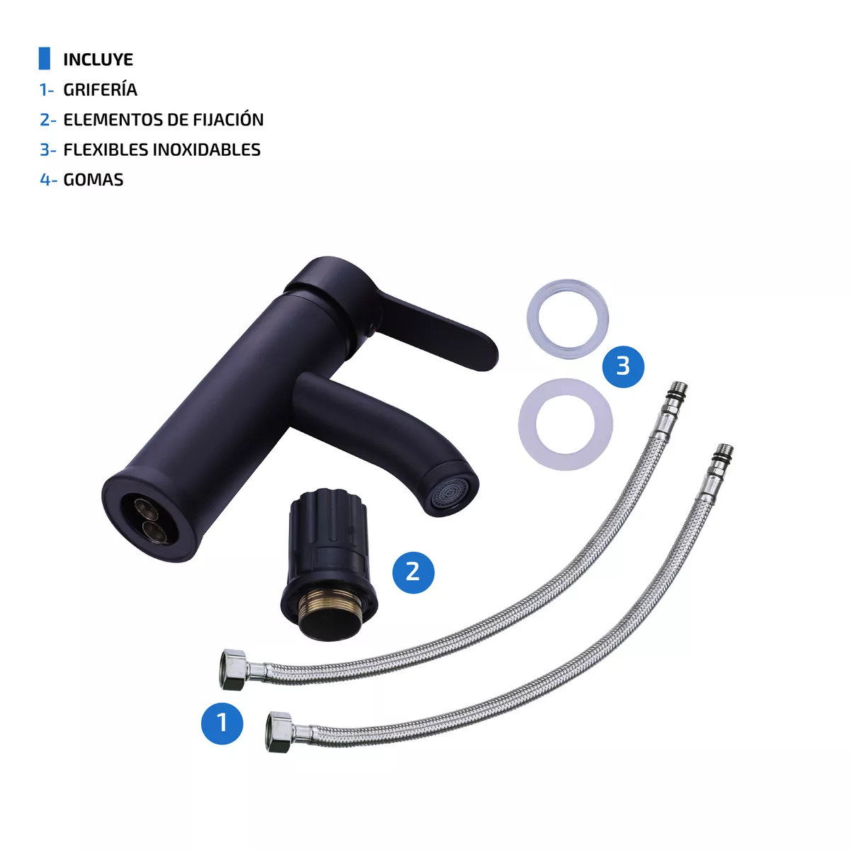 Llave Mezcladora Baja Monomando Para Lavabo Fregadero Grifo Negro Lavamanos Baño Femmto Negro