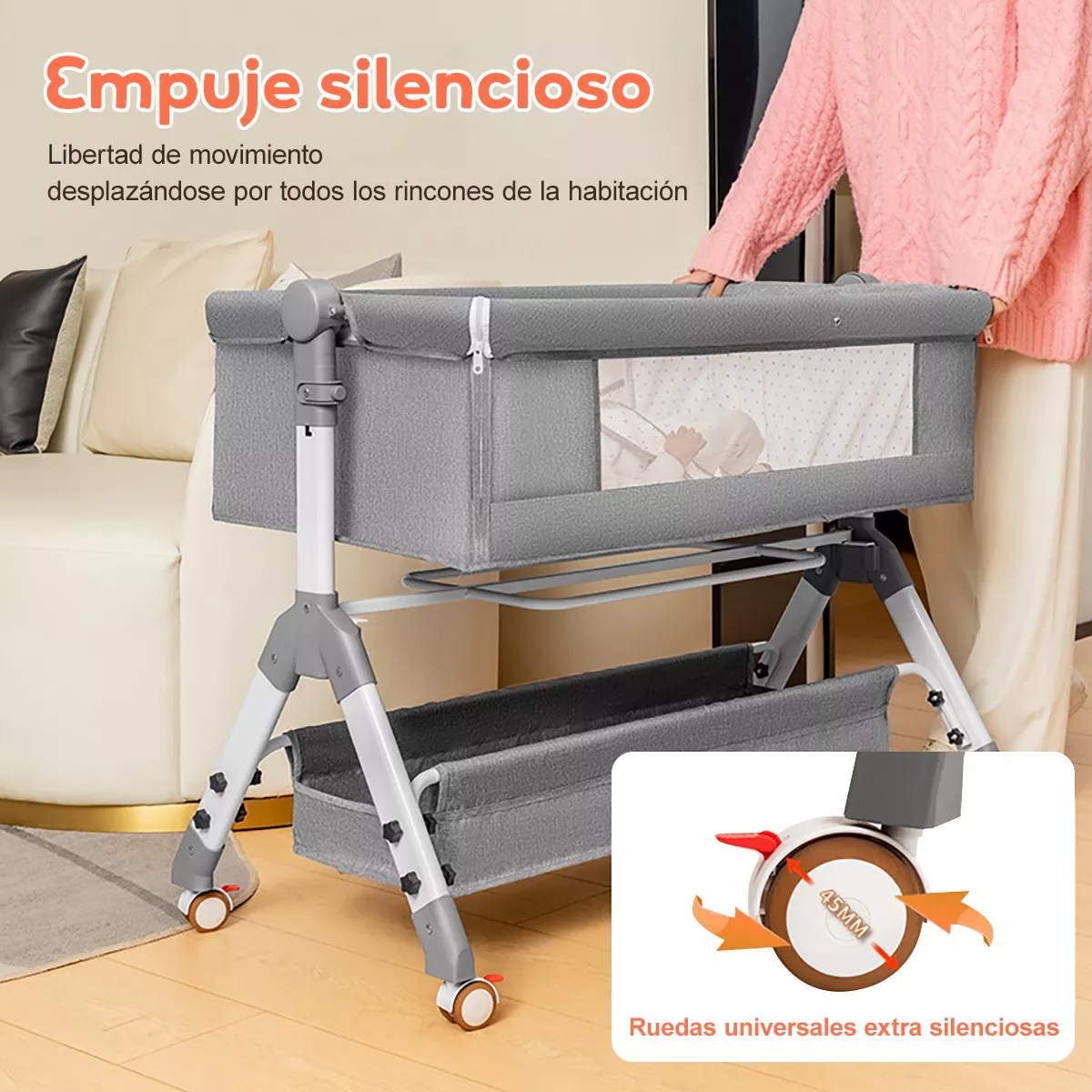 Cuna Corral Para Bebes Cama Altura Regulable Con Mosquitero