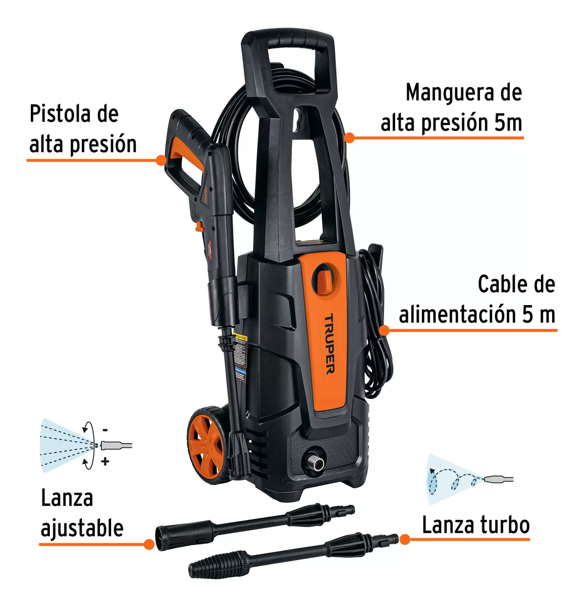 Hidrolavadora eléctrica Truper HILA-1800 de 1500 W 2HP con presión máxima de 1800psi