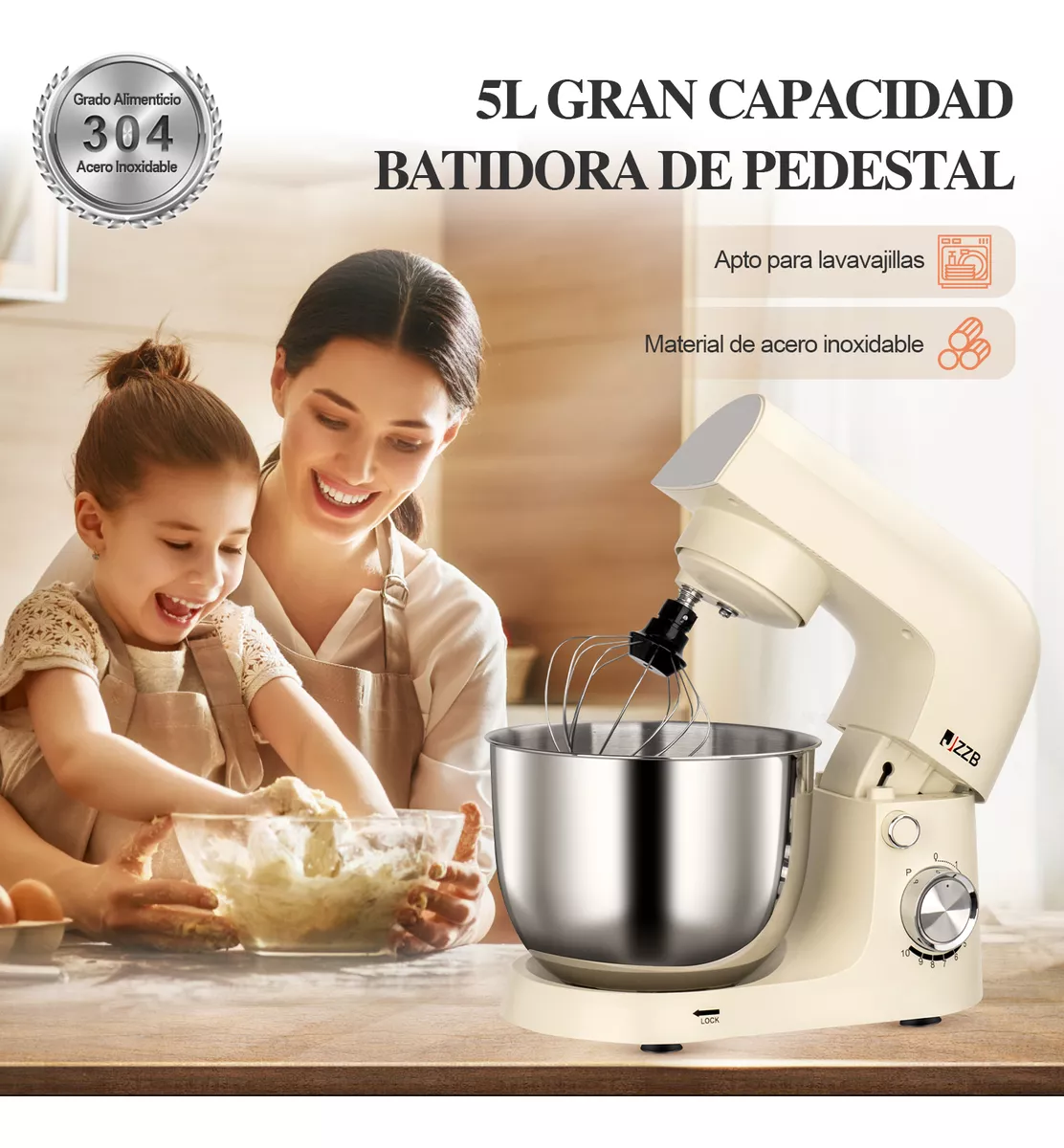 Jzzb 1500w Batidora De 10 Velocidades Bowl De Acero 5 Lts
