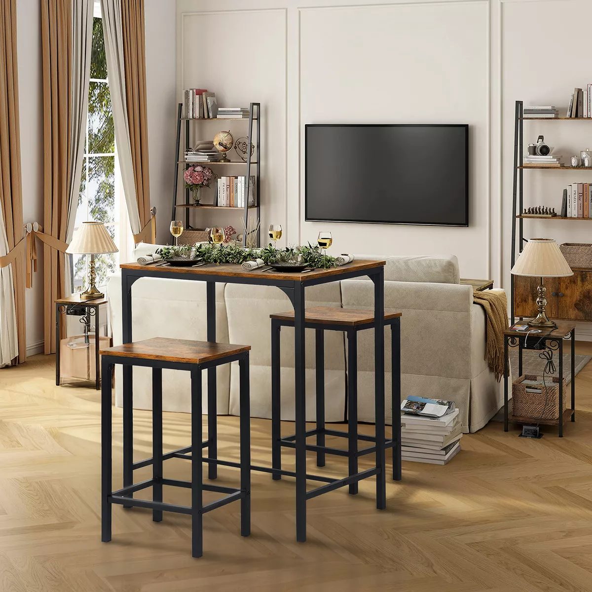 Gomyhome Juego De Comedor 2 Sillas Rectangular 80cm Marrón