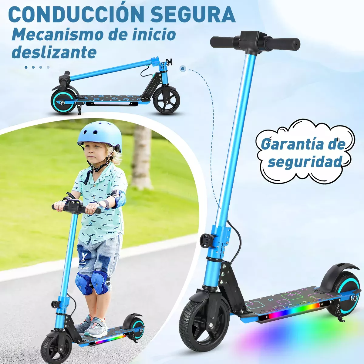 Scooter Patín Eléctrico Led 250w 16km/h 5.2ah Con Rodilleras