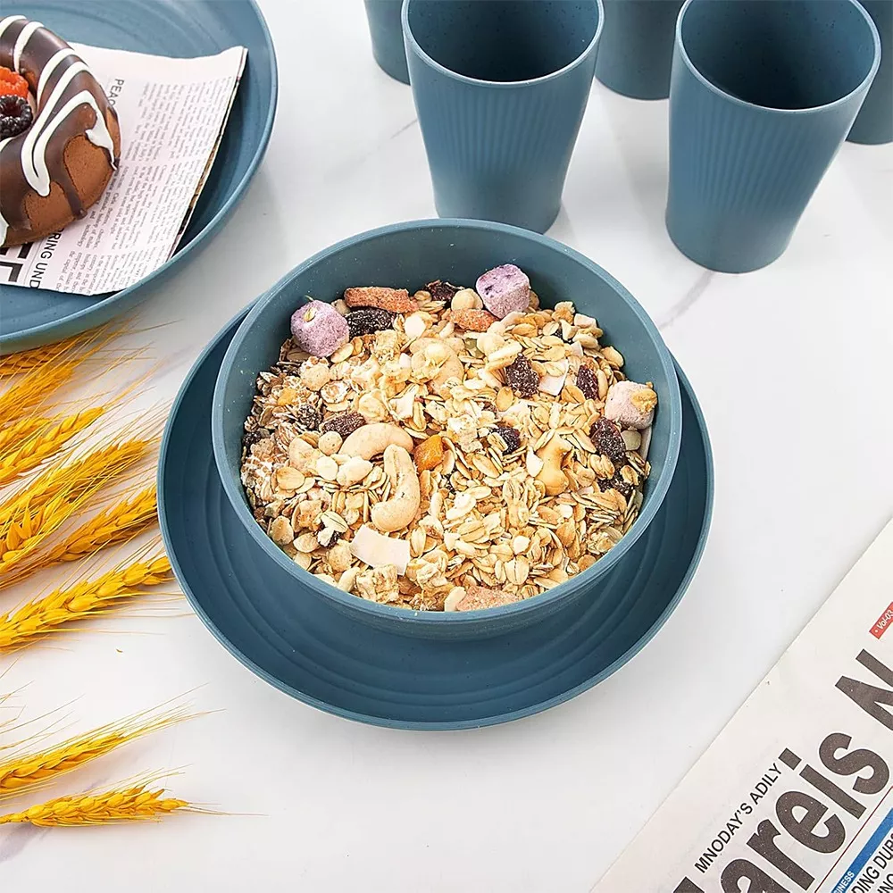 Juego De Vajilla De Paja De Trigo 56 Piezas Reutilizable