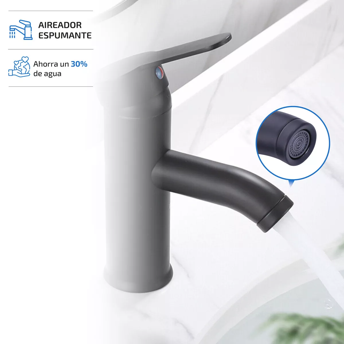 Llave Mezcladora Baja Monomando Para Lavabo Fregadero Grifo Negro Lavamanos Baño Femmto Negro