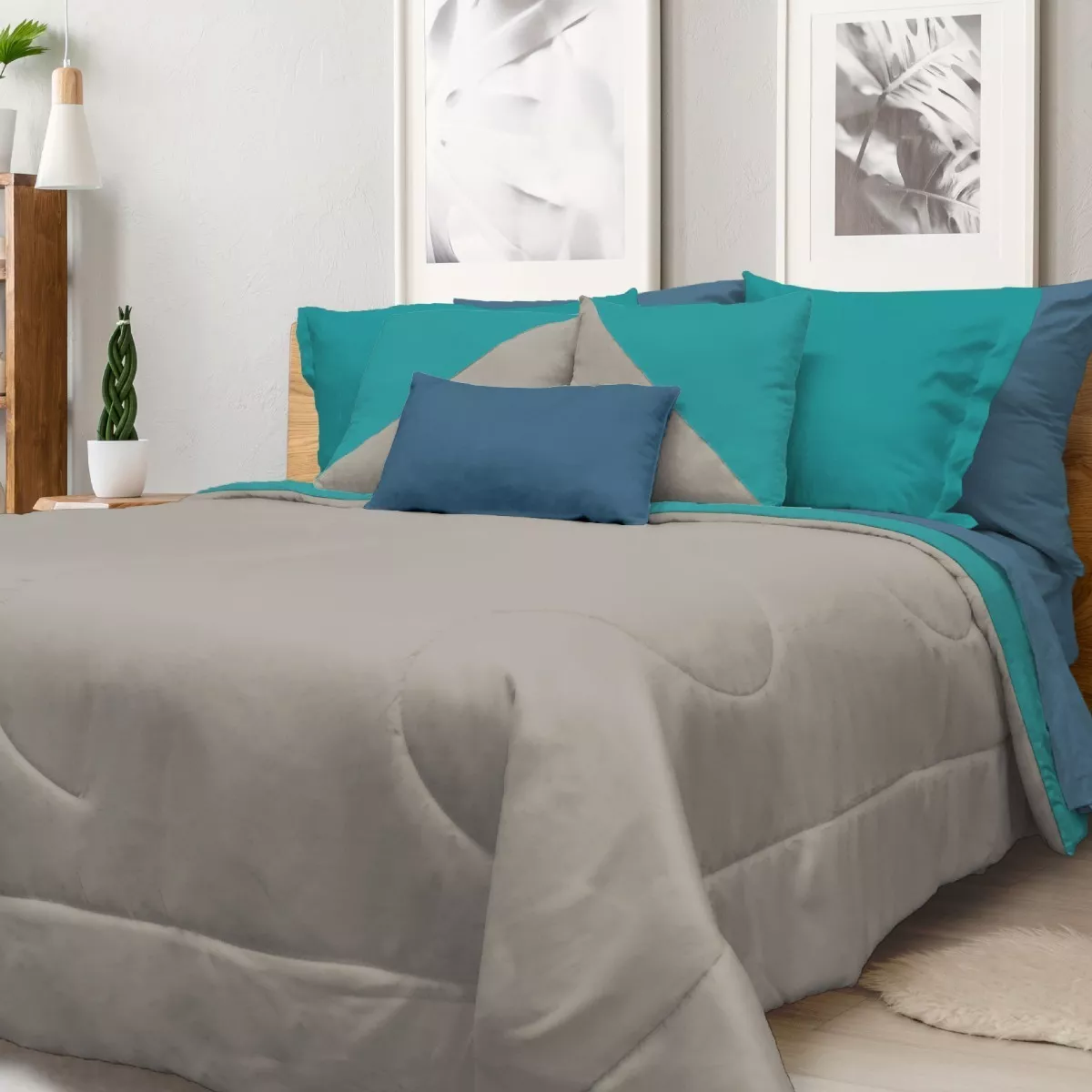 Spring Air Edredón + Cojines + Fundas - King Size Color Azul/Gris