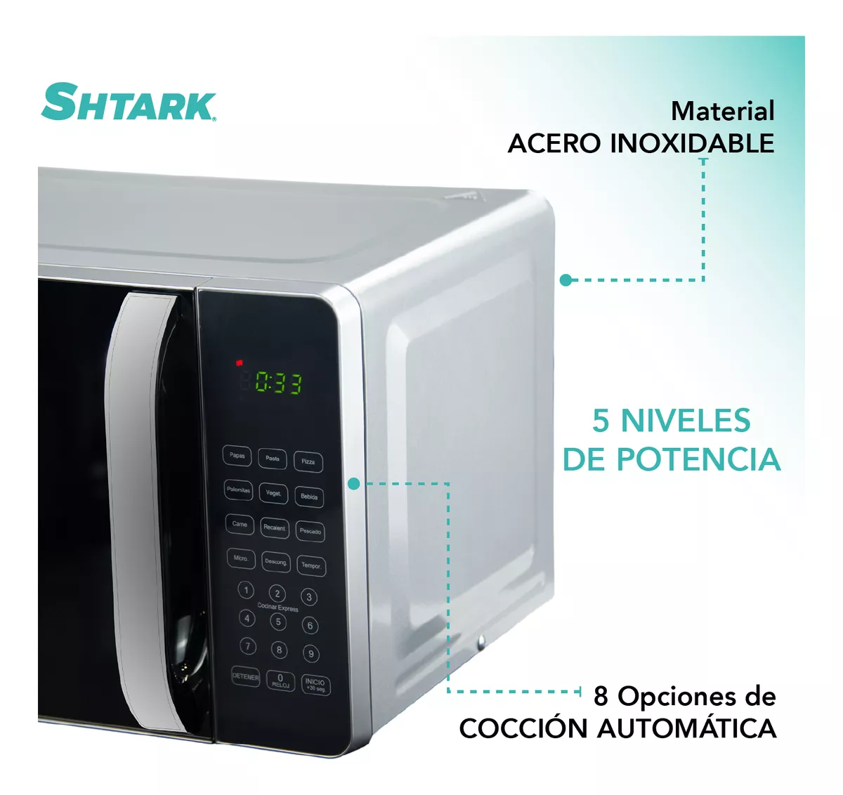 Horno De Microondas 7 Pies 20 Lts Acero Inox Espejo 120v