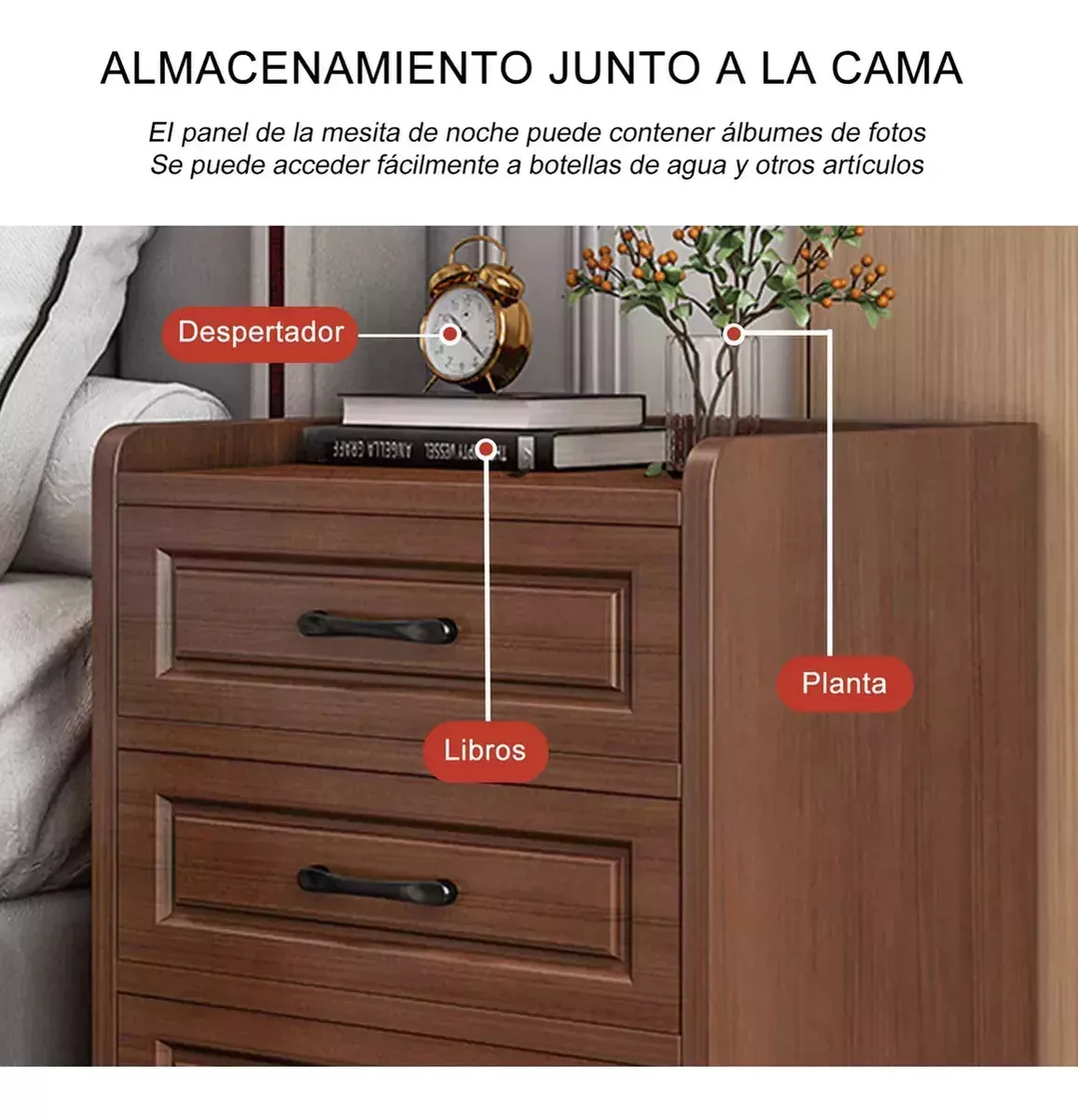 Mesita De Noche Mesa Auxiliar La Cama Moderna Con 3 Cajones