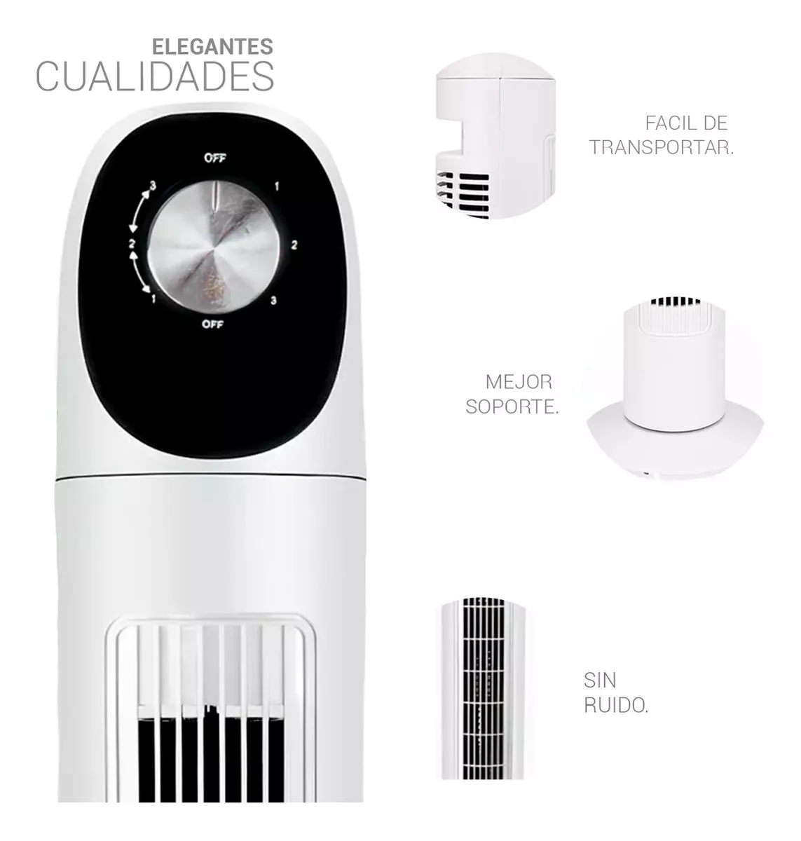 Ventilador De Torre Abanico Oscilante Silencioso Panel Estructura Blanco Diámetro 8.8 
