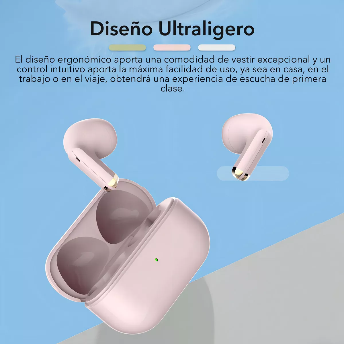 Auricular in-ear gamer inalámbrico Fitpolo Bluepods Mini 1 rosa con luz LED