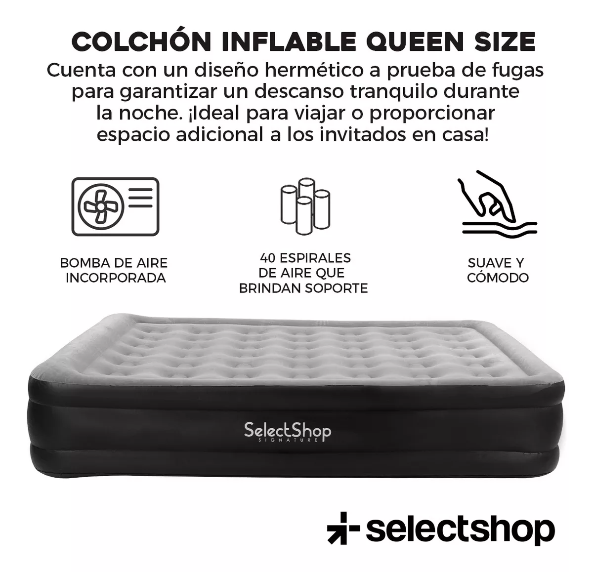 Colchón Inflable Queen Size + Bomba Inflable Cama Resistente