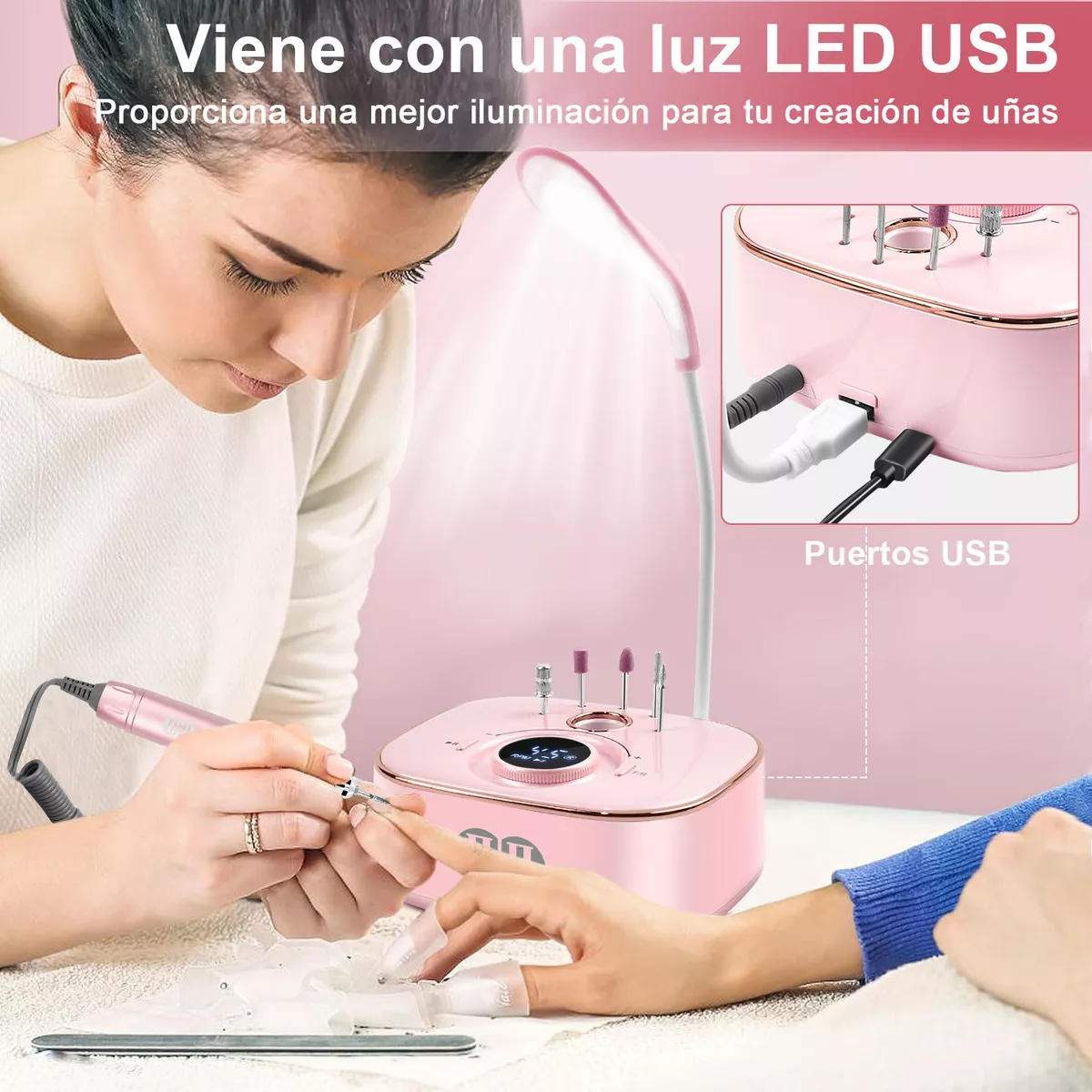 Ciicii Pulidor Esmeril Taladro De Uñas Profesional 45000rpm, Taladro De Uñas Eléctrico Con Led Para Técnicos De Uñas Profesionales O Principiantes