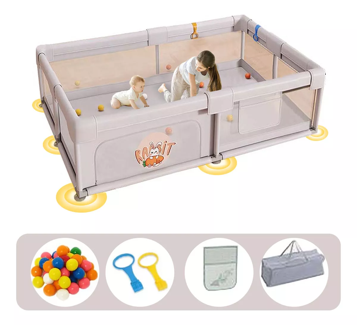 Cartoon Cuna Del Corral Para Bebe 150x180 Cm Con Accesorios